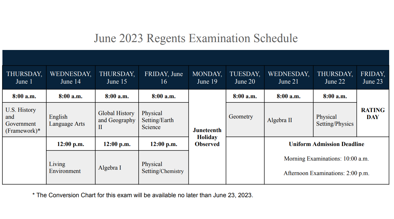 June Regents Exam Schedule and Bus Information | Baldwinsville Central School District